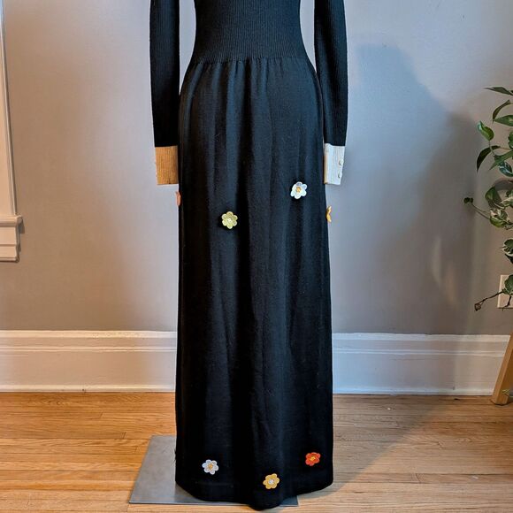 Vintage 70s Jon Michel Wool Maxi Dress Collared Dark Academia 13/14 - FLAWED - Picture 5 of 12